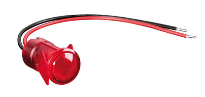 Spia a Led rosso - 12/24V — 20 mA max. Funzione:Acceso/Spento. 2 contatti. Foro Ø 14 mm. Spessore max 3,5 mm