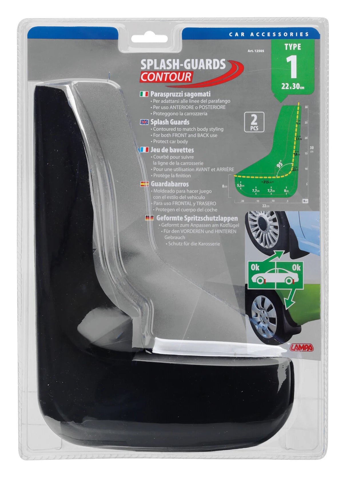 La confezione di Splash-Guards Contour, paraspruzzi sagomati