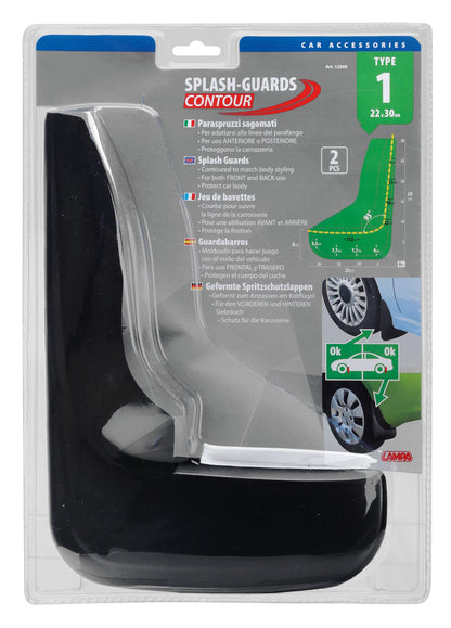 La confezione di Splash-Guards Contour, paraspruzzi sagomati
