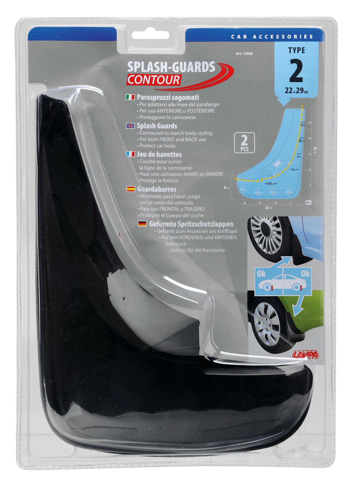 La confezione di Splash-Guards Contour, paraspruzzi sagomati, vista 2
