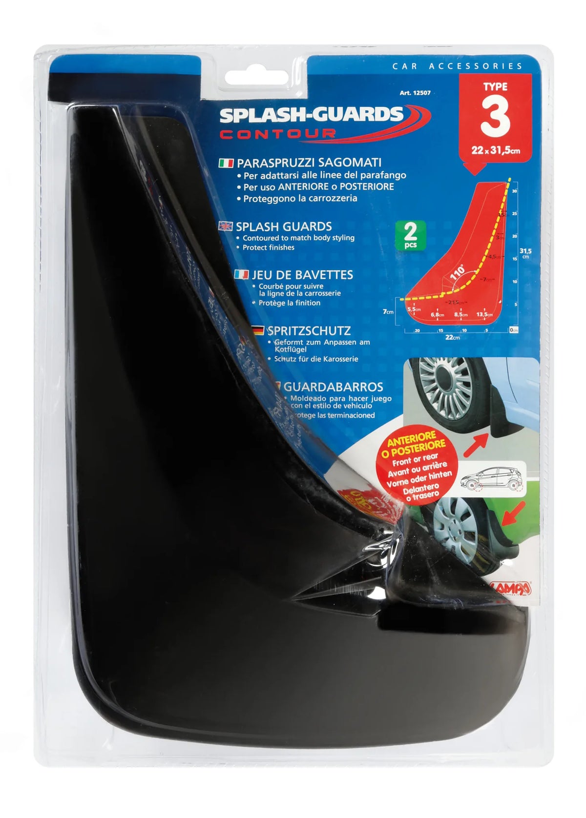 La confezione di Splash-Guards Contour, paraspruzzi sagomati, vista 3