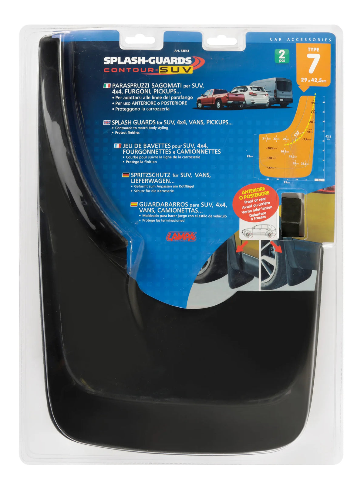 La confezione di Splash-Guards Contour SUV, paraspruzzi sagomati, vista 2