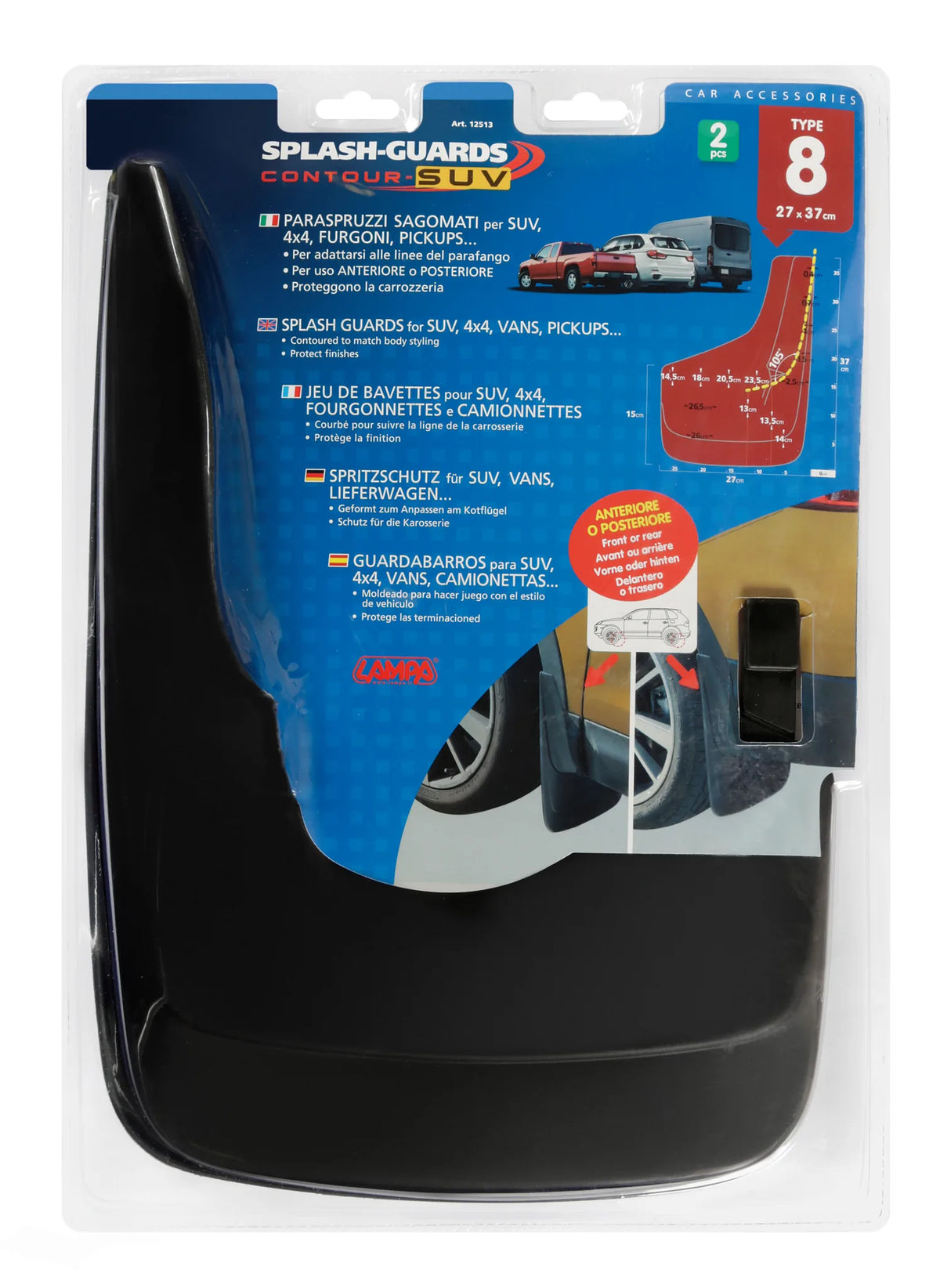 La confezione di Splash-Guards Contour SUV, paraspruzzi sagomati, vista 3