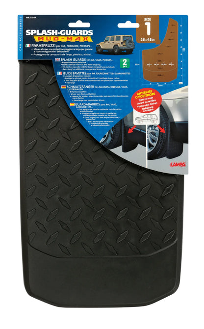 La confezione di Splash-Guards Mud-Max, paraspruzzi per 4x4, furgoni, pick-up