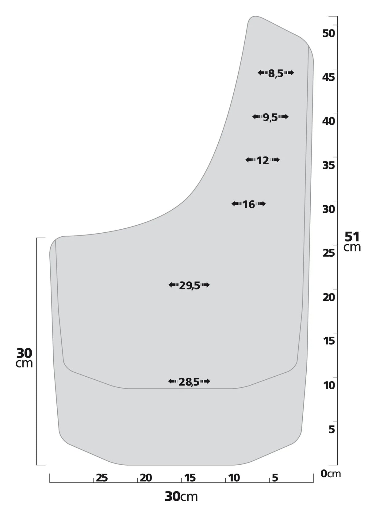 Disegno tecnico quotato di Splash-Guards Mud-Max, paraspruzzi per 4x4, furgoni, pick-up, con le misure, vista 2