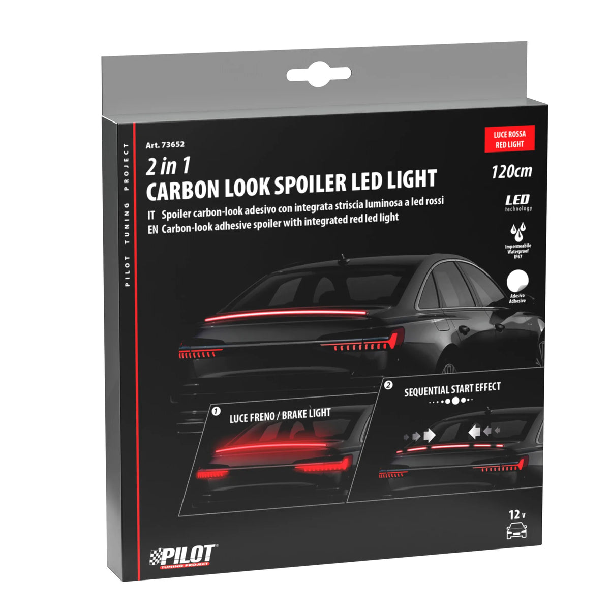 La confezione di Spoiler carbon-look adesivo con integrata striscia luminosa