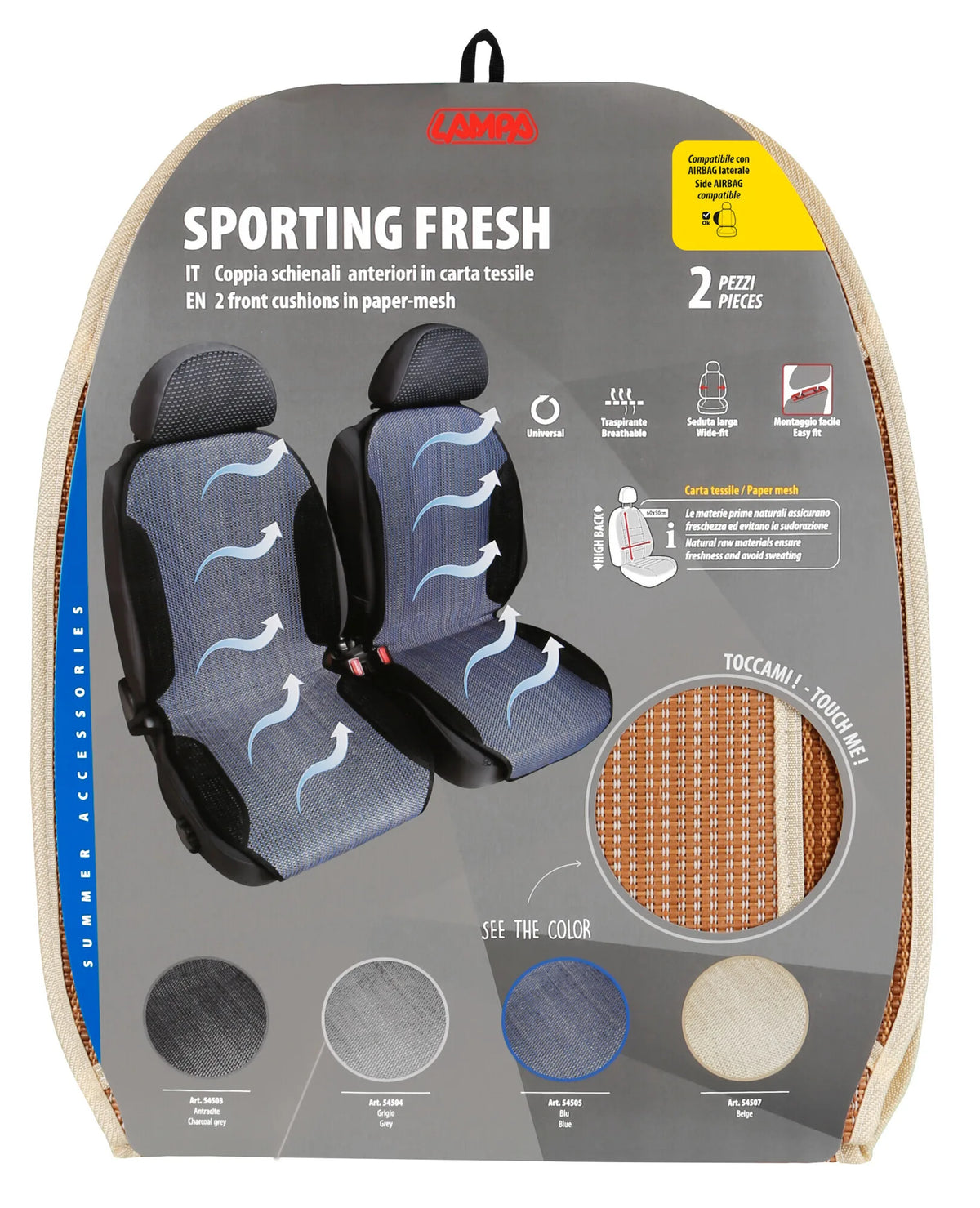 La confezione di Sporting Fresh, coppia schienali in fibra naturale