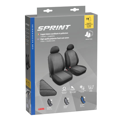 La confezione di Sprint, coppia coprisedili anteriori in poliestere