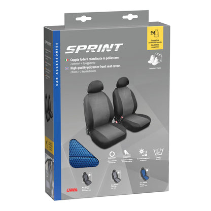 La confezione di Sprint, coppia coprisedili anteriori in poliestere