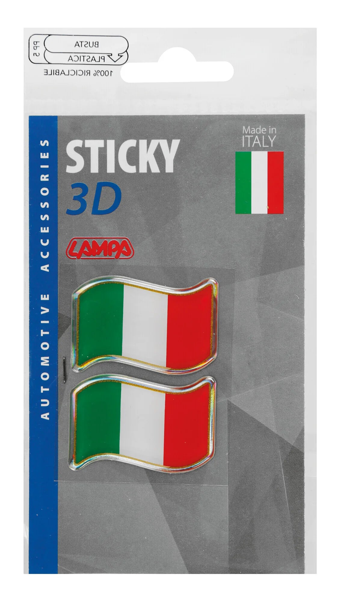La confezione di Sticky 3D - Bandiera Italia al vento, 2 pz - 40x27 mm