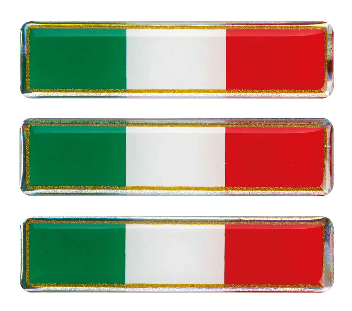 Sticky 3D - Tricolore Italia corto classico, 3 pz - 55x16 — soggetti autoadesivi trattati con resina trasparente a rilievo