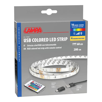 La confezione di Striscia adesiva a Led RGB, USB - 200 cm