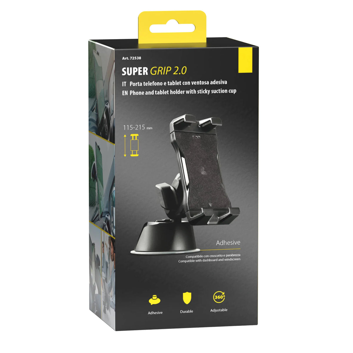 La confezione di Super Grip, porta telefono e tablet con ventosa adesiva