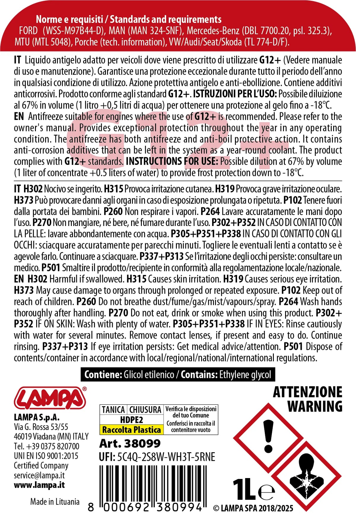 La confezione di Superior-Rosso G12+, liquido antigelo radiatore