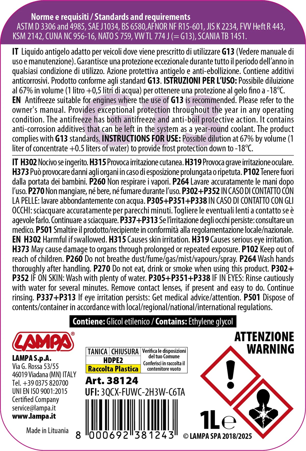 La confezione di Superior-Viola G13, liquido antigelo radiatore