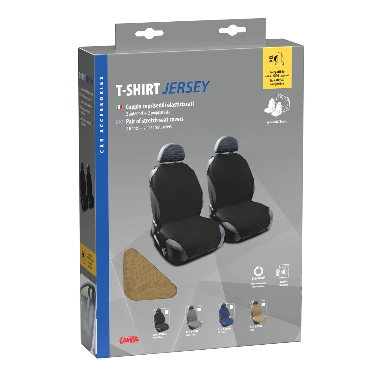 La confezione di T-Shirt, coppia coprisedili elasticizzati