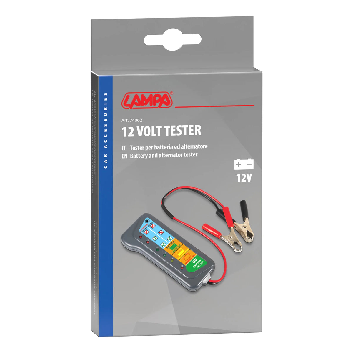 La confezione di Tester per batteria e alternatore, 12V