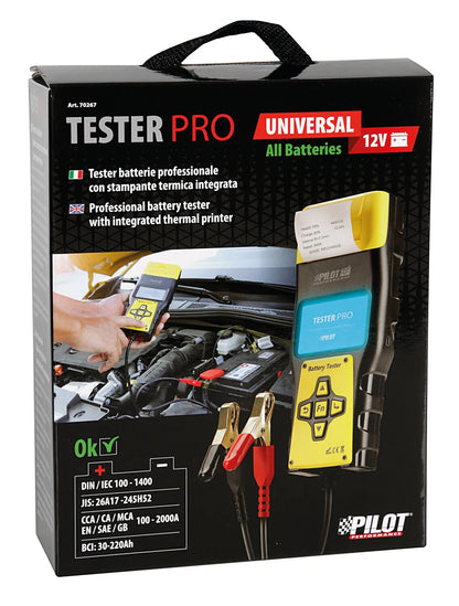 La confezione di Tester-Pro, tester batterie professionale con stampante
