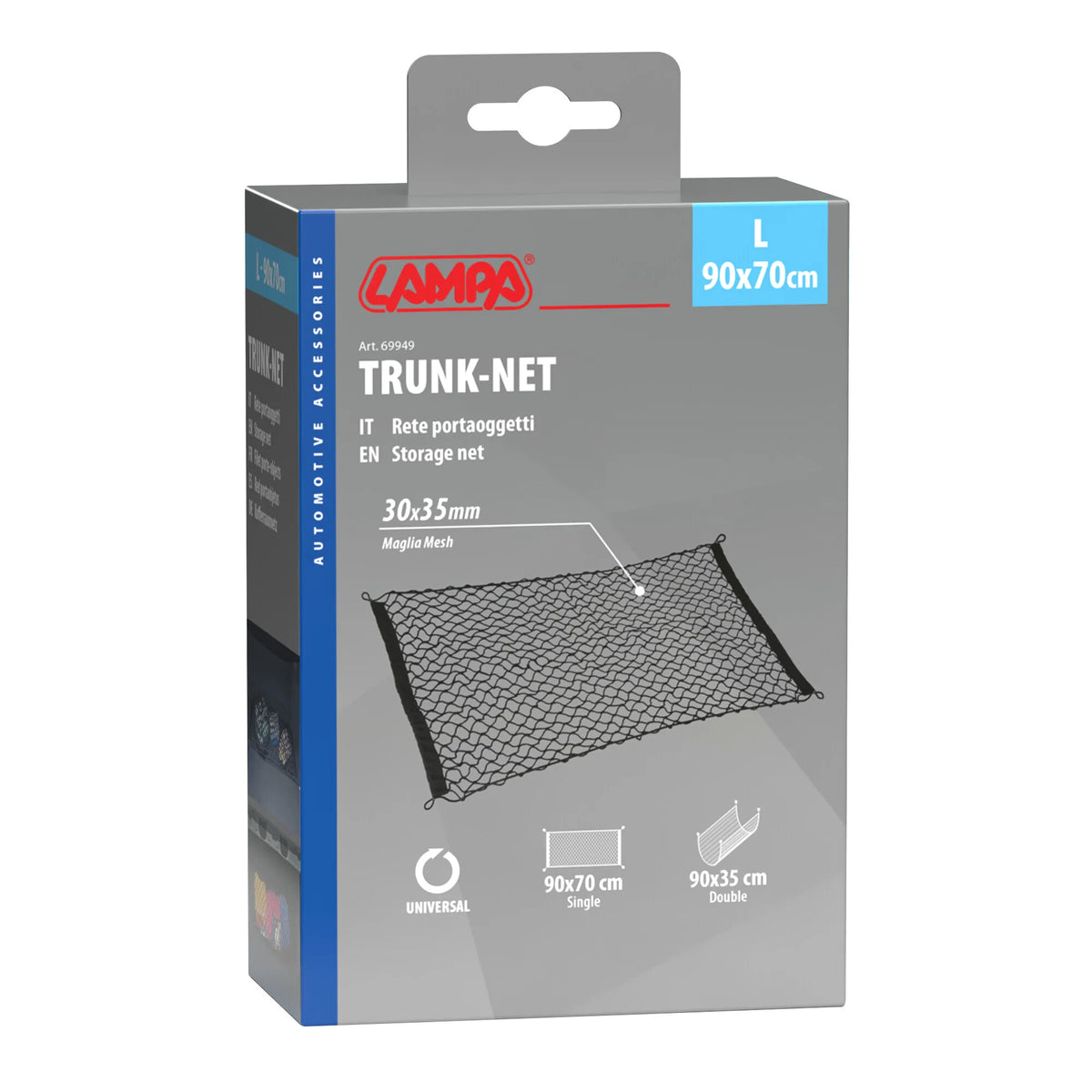 La confezione di Trunk-Net, doppia rete portaoggetti