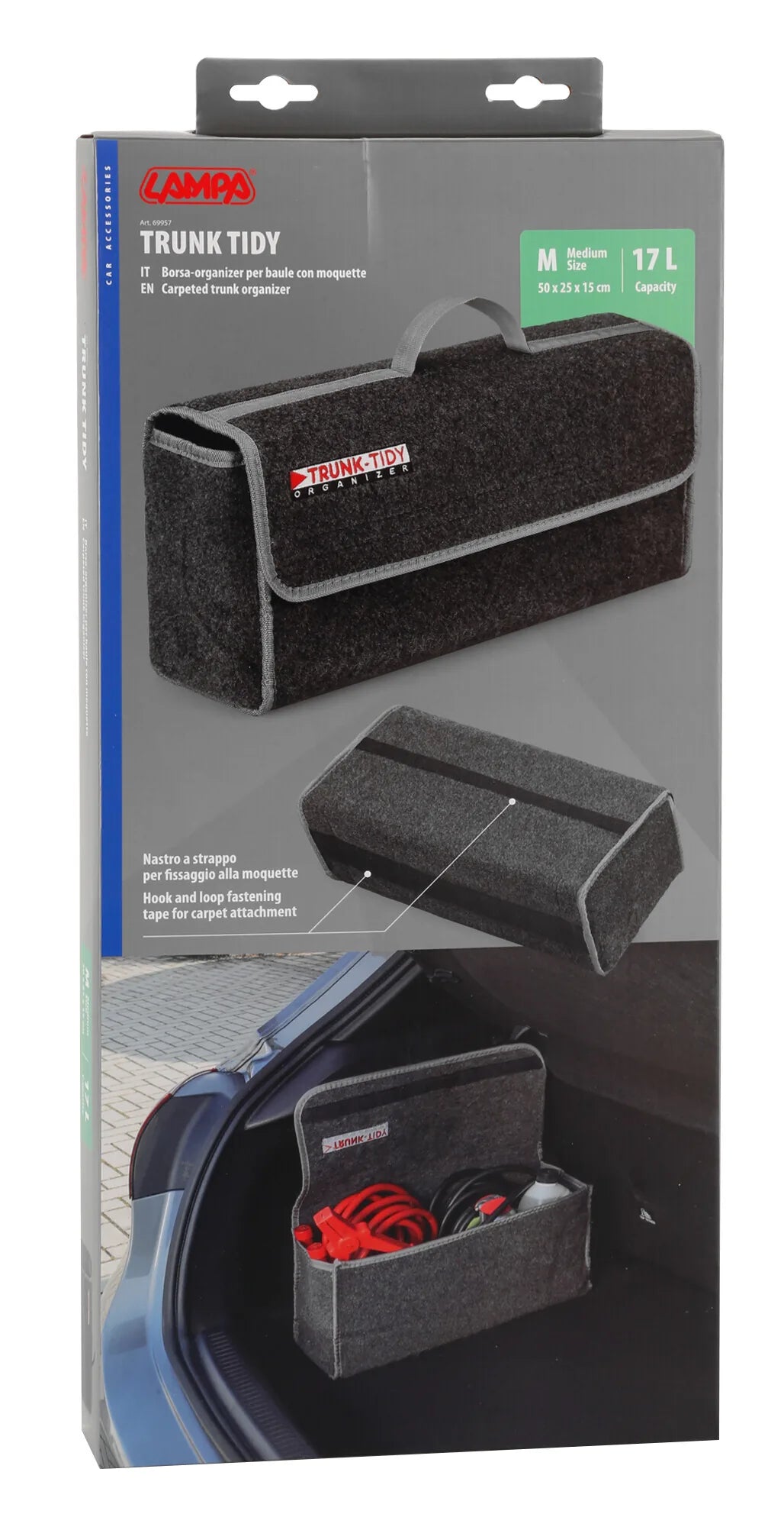 La confezione di Trunk-Tidy, borsa organizer per baule