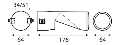 Disegno tecnico quotato di TS-69, terminale di scarico, con le misure, vista 3
