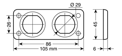 Disegno tecnico quotato di Twin-Flush, pannello doppio, con le misure