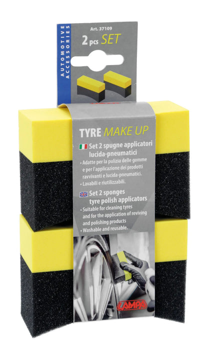 La confezione di Tyre Make-Up, set 2 spugne applicatori lucida-pneumatici