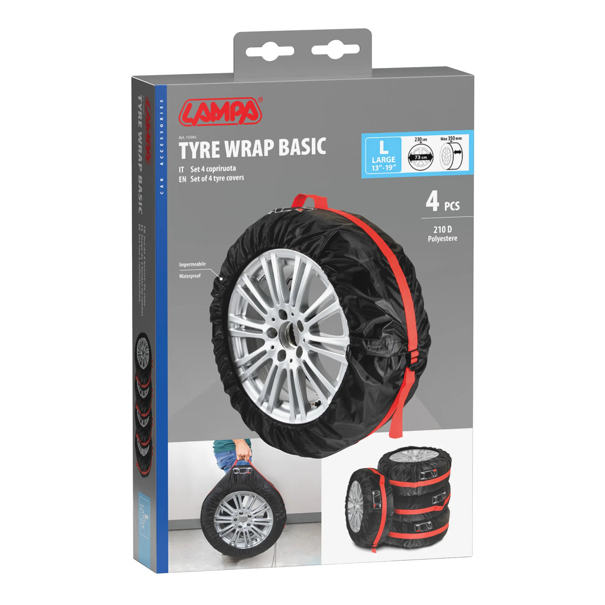 La confezione di Tyre Wrap Basic - Set 4 copriruota - L - 13"-19"