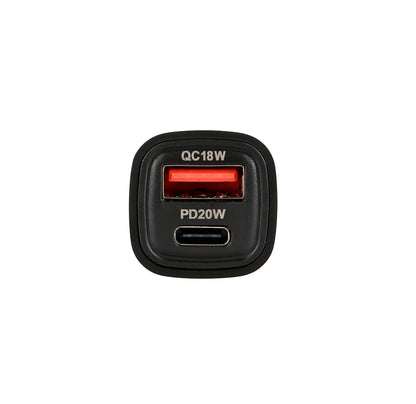 Usb Power Tec, caricabatteria 2 porte Usb - PD / QC 3.0 - su fondo bianco