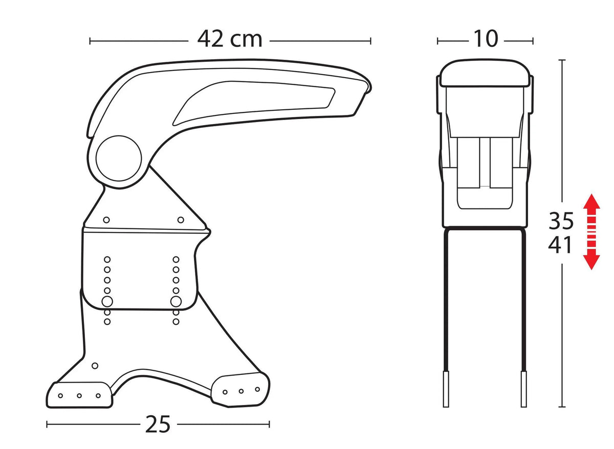 Disegno tecnico quotato di Ventura, bracciolo portaoggetti, con le misure