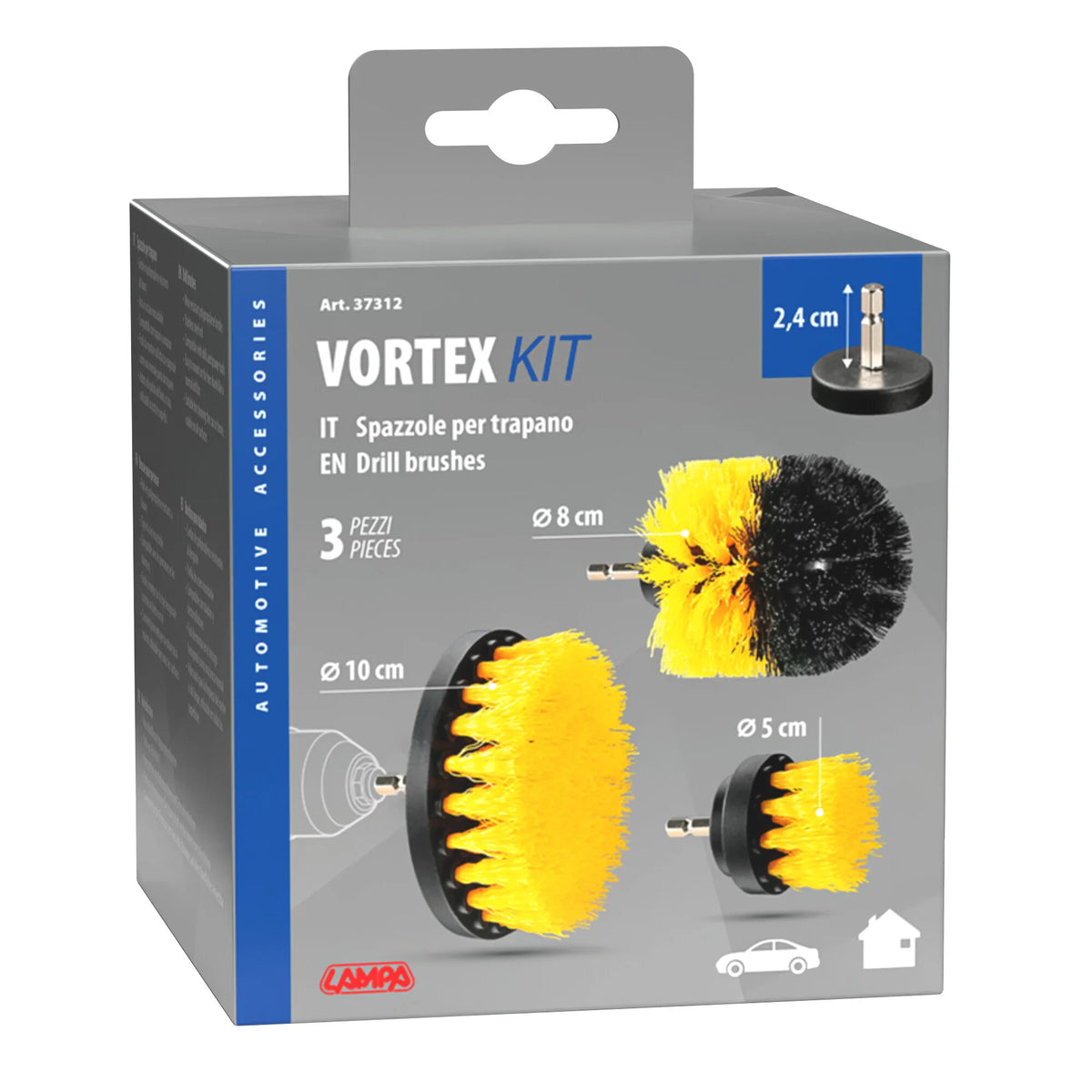 La confezione di Vortex Kit 3 spazzole per trapano - Ø 10 / 8 / 5 cm