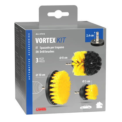 La confezione di Vortex Kit 3 spazzole per trapano - Ø 10 / 8 / 5 cm