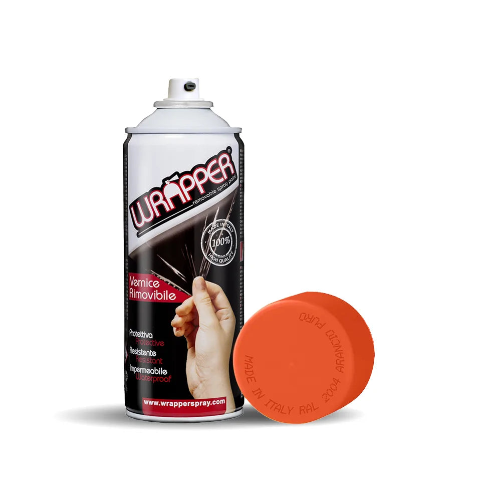 Wrapper, pellicola spray rimovibile, 400 ml - Arancio puro su fondo bianco