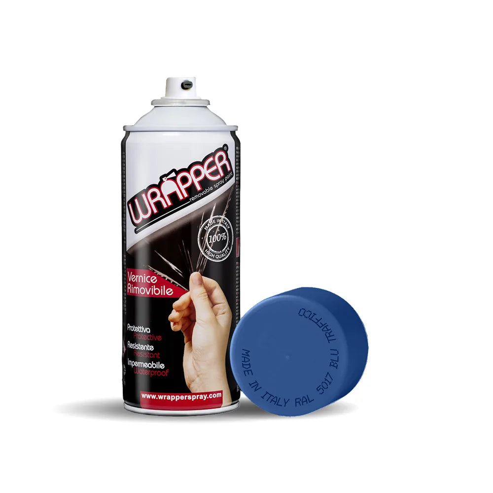 Wrapper, pellicola spray rimovibile, 400 ml - Blu traffico su fondo bianco