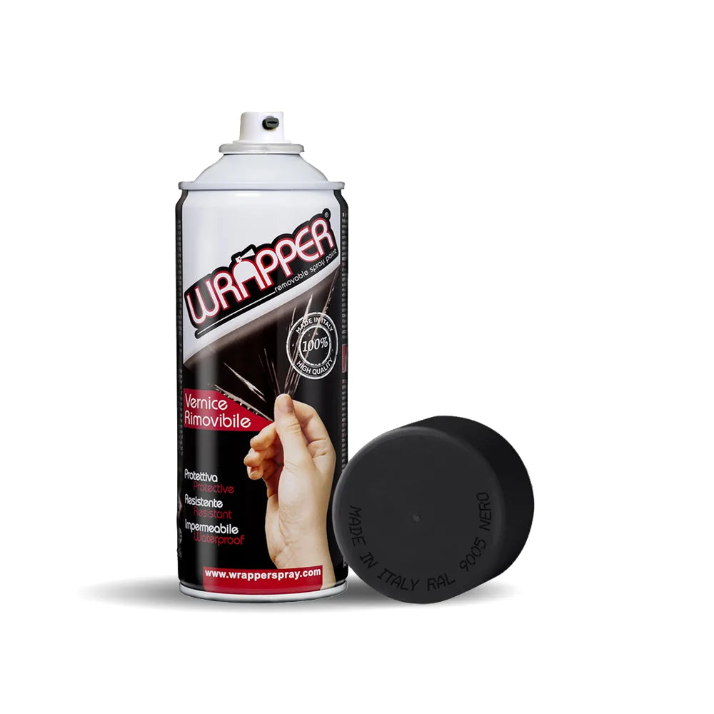 Wrapper, pellicola spray rimovibile, 400 ml - Nero opaco su fondo bianco