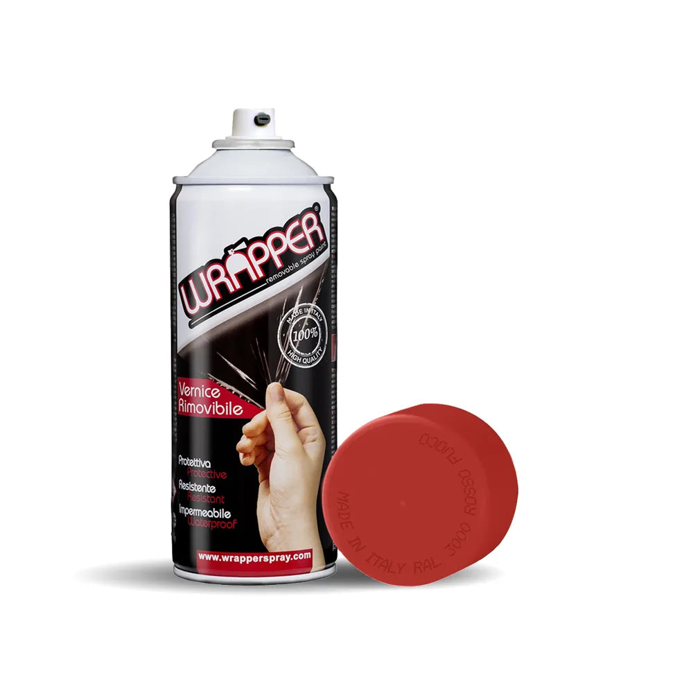 Wrapper, pellicola spray rimovibile, 400 ml - Rosso fuoco su fondo bianco