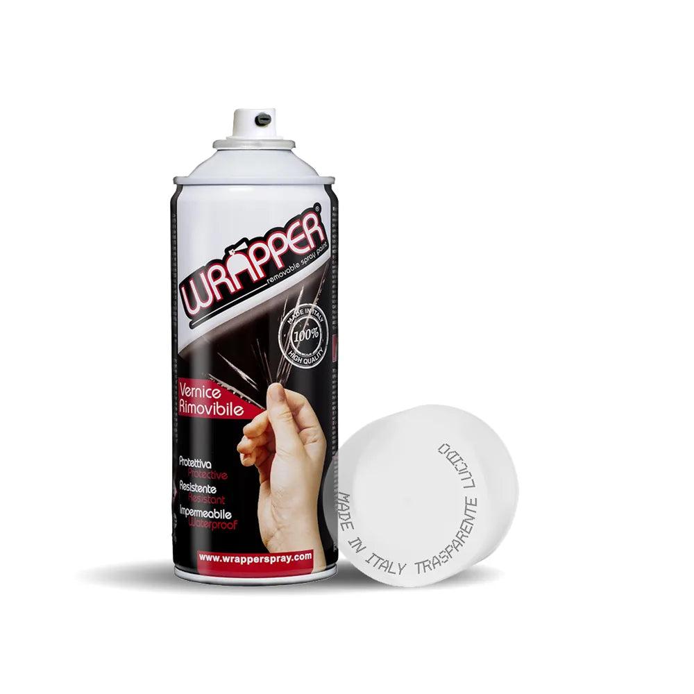 Wrapper, pellicola spray rimovibile, 400 ml su fondo bianco