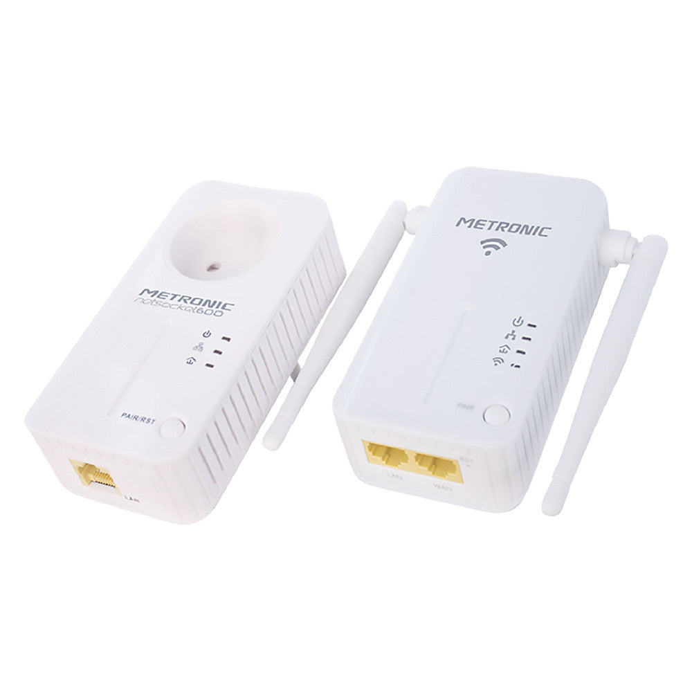 Adattatore plc con ripetitore wi-fi con 2 cavi rj45 METRONIC
