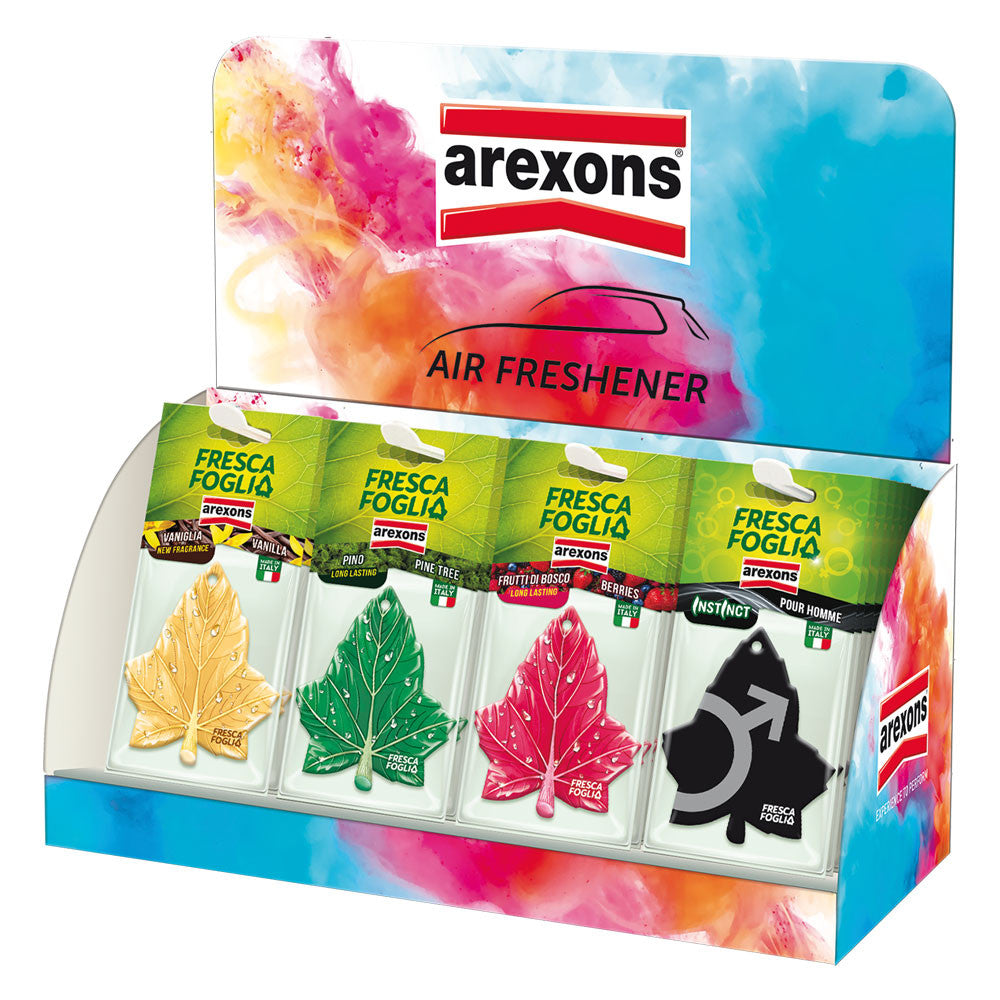 Espositore deodoranti auto fresca foglia 48 pezzi AREXONS