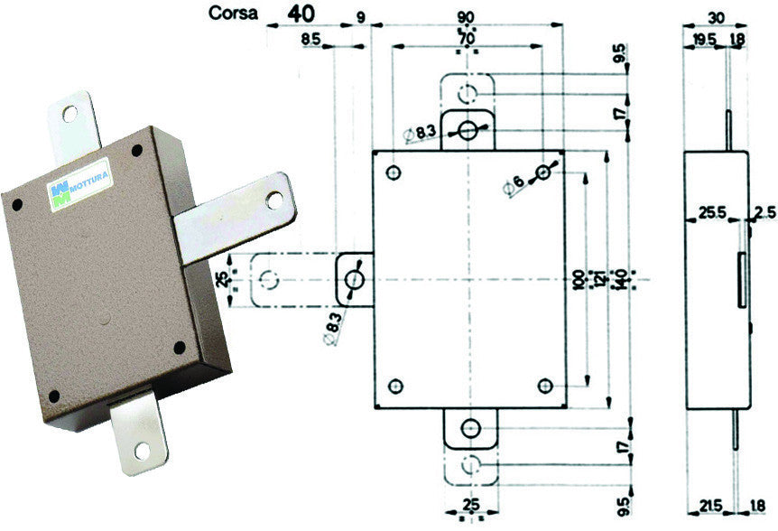 Deviatore applicare per serrature quintuplici serie 20/30 96143 - per serie 20/30 (96143v000) MOTTURA