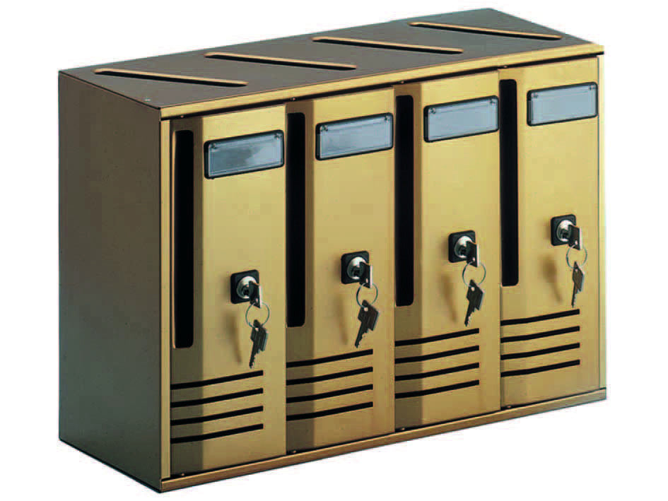 Blocchiera serie cubo 4 cassette postali per interni - cm.42x17,5x30h. in alluminio anodizzato bronzo ALUBOX