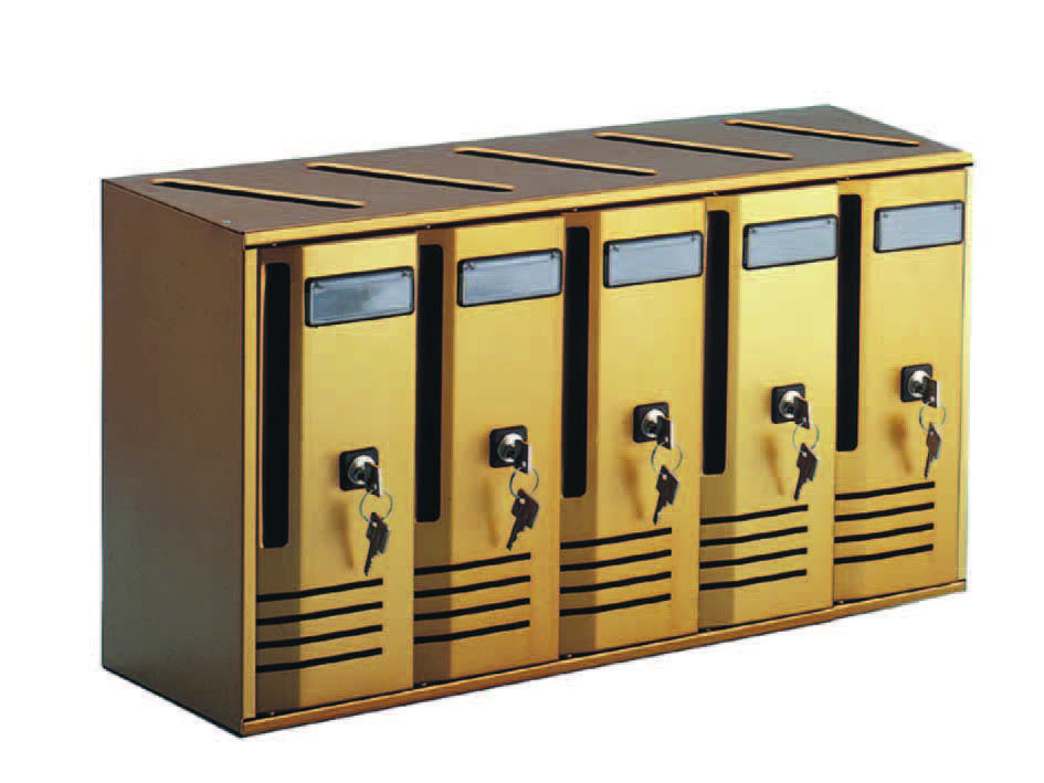 Blocchiera serie cubo 5 cassette postali per interni - cm.52x17,5x30h. in alluminio anodizzato bronzo ALUBOX