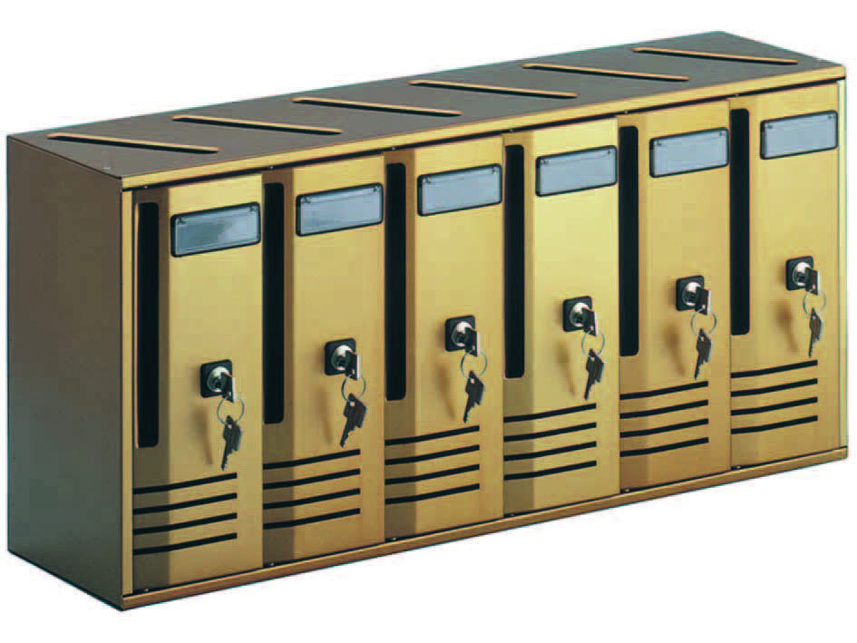 Blocchiera serie cubo 6 cassette postali per interni - cm.62x17,5x30h. in alluminio anodizzato bronzo ALUBOX