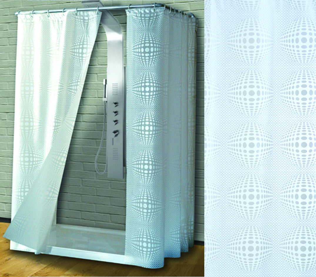 Tenda per doccia in peva sfera fondo trasparente con decori bianchi SANIPLAST