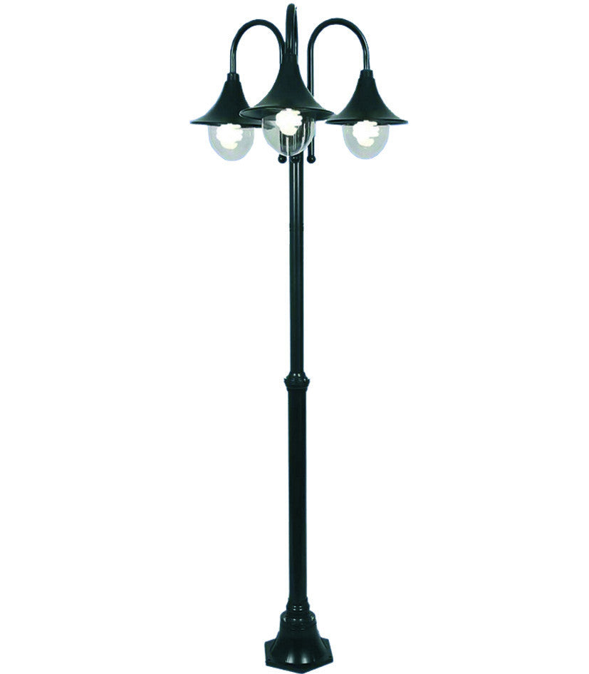 Lampione 3 luci su palo modello parigi - 3x100w ip44 cm.230h. colore nero SYNTESY