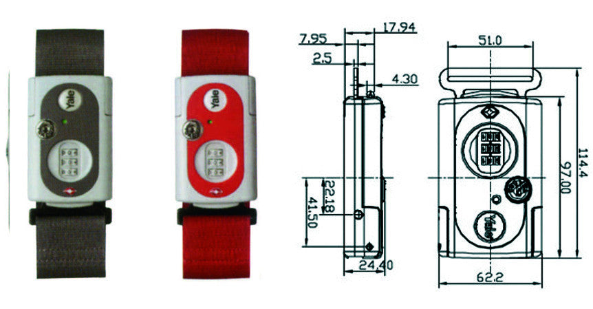 Fascia per valige con combinazione e dispositivo tsa tl1 - mm.62 rosso - fascia mt.2 (ytl1/62/4/1r) YALE