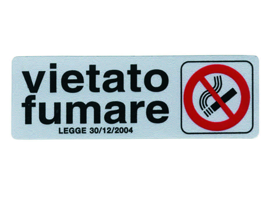 Targhetta adesiva vietato fumare con nomativa - cm.15x5h.