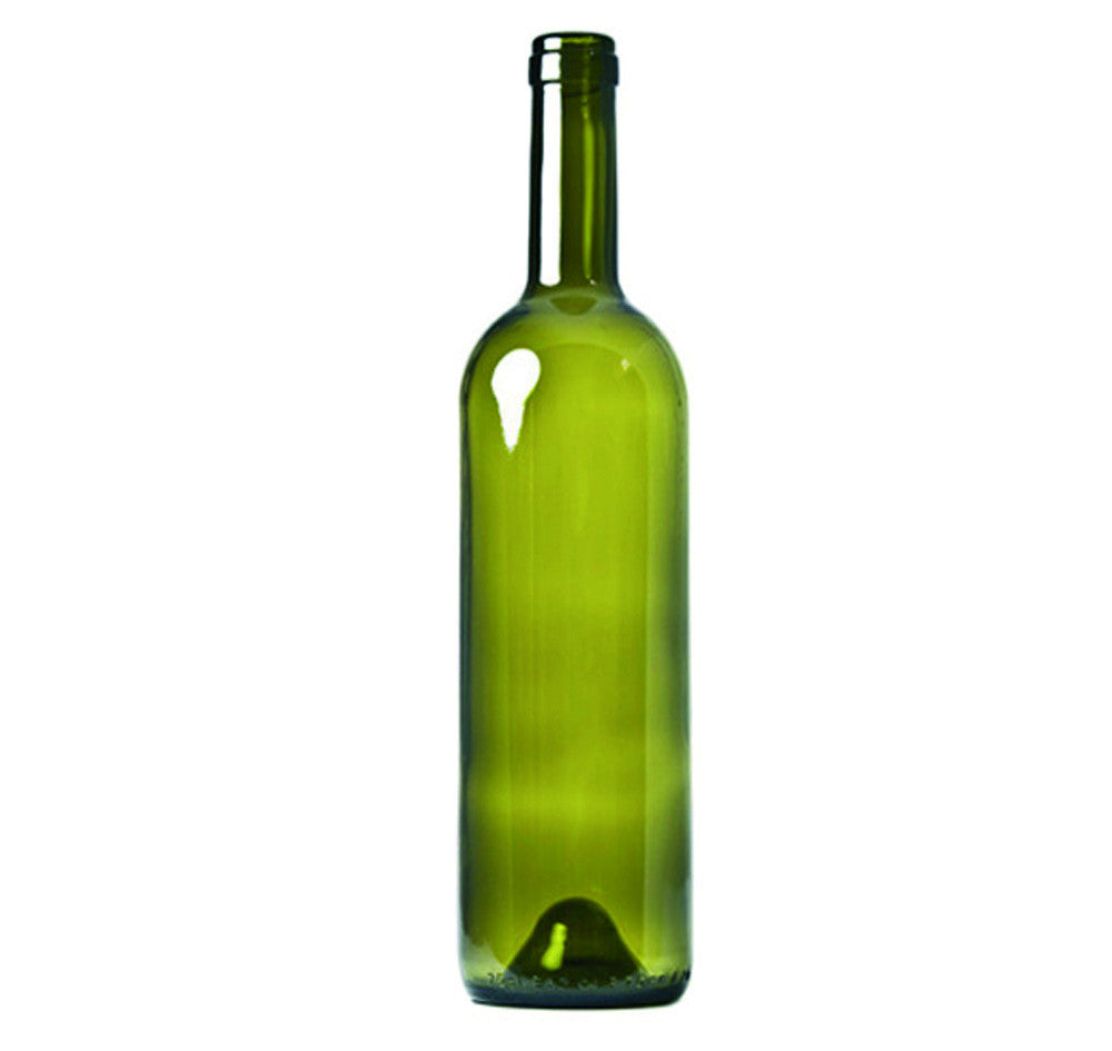 Bottiglia bordolese in vetro verde tonda per vino - capacità lt.0,75