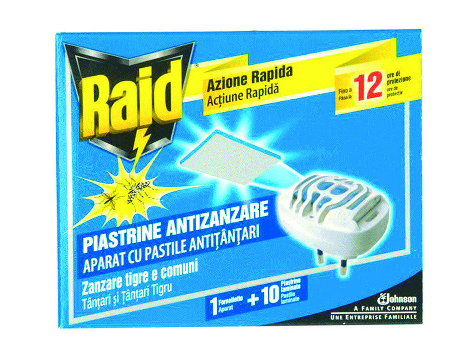 Raid antizanzare fornelletto + 10 piastrine - 1 diffusore + 10 piastrine